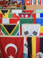 A collection of flags from different countries.