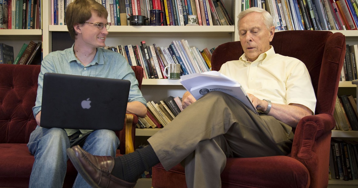 Professor Wayne Moyer confers with a student