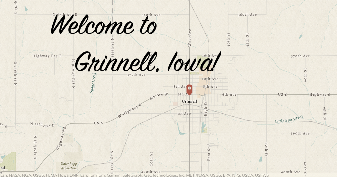 Map showing Grinnell's location in Iowa