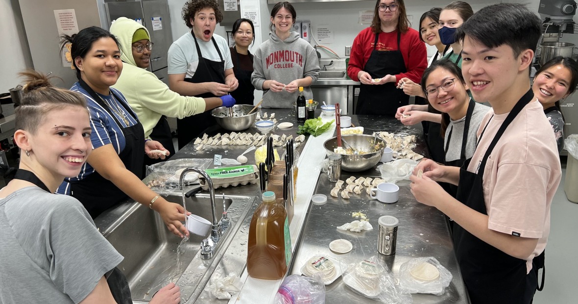 Student from Chinese class making dumplings 