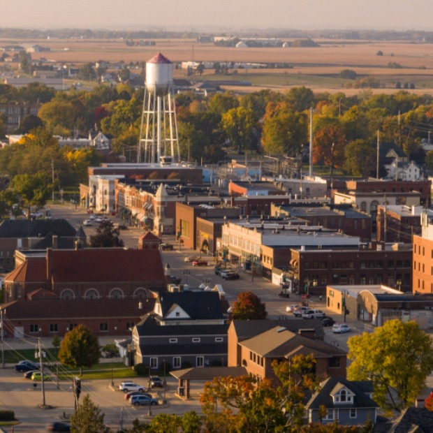 Aerial view of the city of Grinnell