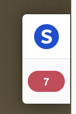 A white rectangle that displays a white S on a blue circle on top and a white number on a red button at the bottom