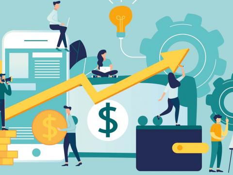 illustration of money and a bar graph going up