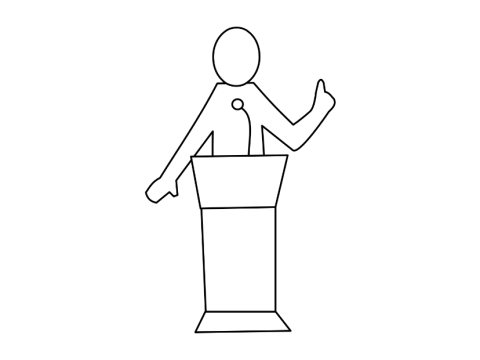 Speaker and podium