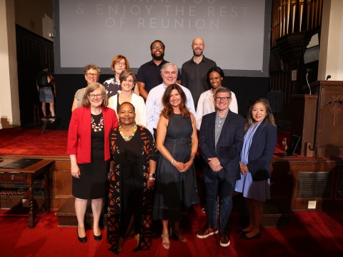 2024 Alumni Award recipients with President Anne F. Harris, at Alumni Assembly during the College’s 144th Reunion Weekend. 