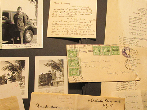 Old letters and photos featuring a man in military uniform