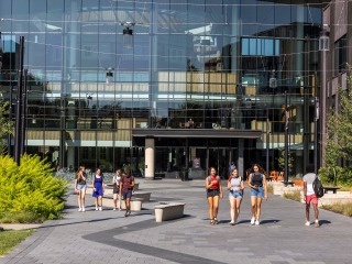 students walking on campus 