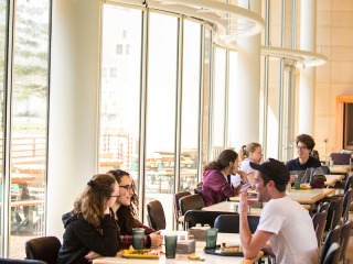 students eating in the dining halls