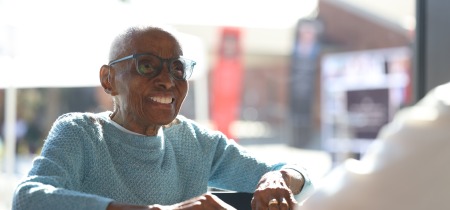 Edith Renfrow Smith ’37 smiling during the dedication ceremony of Renfrow Hall.